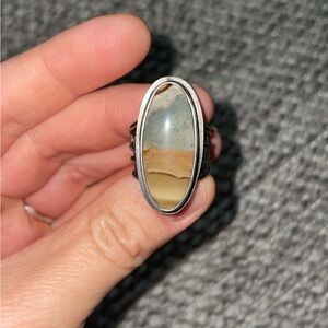 Oval Stone Ring with Black Band